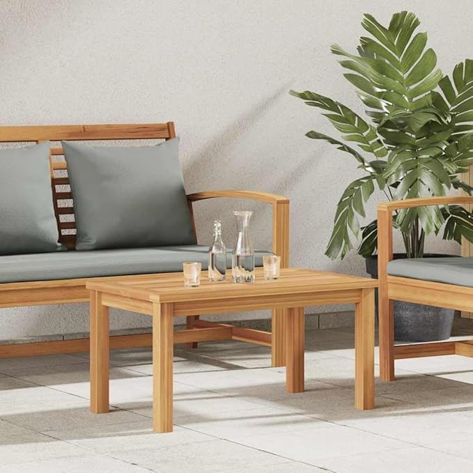 Solid Teak Outdoor Coffee Table 27.56 x 15.75 x 14.17 in Brown Modern Minimalist Patio Side Table Cocktail Accent for Garden Balcony Deck Backyard