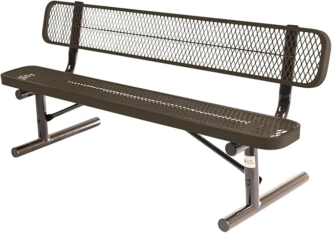 COATEDOUTDOORFURNITURE Heavy-Duty Portable Outdoor Bench Thermoplastic Coated, Expanded Metal, Commercial-Grade Seating, Made in America (Portable with Back, 6 Ft, Textured Brown)
