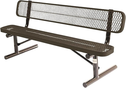 COATEDOUTDOORFURNITURE Heavy-Duty Portable Outdoor Bench Thermoplastic Coated, Expanded Metal, Commercial-Grade Seating, Made in America (Portable with Back, 6 Ft, Textured Brown)
