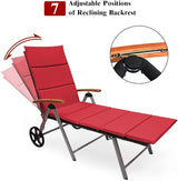COSTWAY Folding Rattan Lounge with Wheels, Aluminum Patio Lounger with 7 Adjustable Positions, Soft Cushion - Photo 7