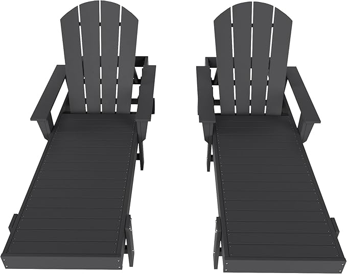 WestinTrends Dylan HDPE Outdoor Patio Poly Adirondack Reclining Chaise Lounge with Arms (Set of 2), Gray
