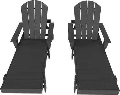 WestinTrends Dylan HDPE Outdoor Patio Poly Adirondack Reclining Chaise Lounge with Arms (Set of 2), Gray