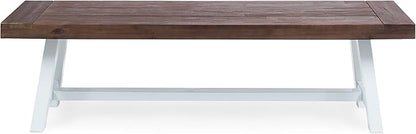 Merax 2 Pack Outdoor Acacia Wood Patio Bench, Garden Benches for Porch Park Yard Backyard Lawn, Brown+White