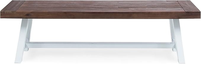 Outdoor Bench Set of 2 - Modern Industrial Acacia Wood Patio Benches, Weather-Resistant Powder-Coated Metal Frame & Slat Design, Backyard Garden Seating (63" W Each) (Brown White)