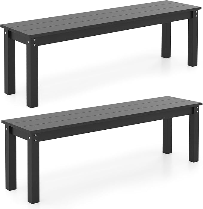 Giantex 55" HDPE Outdoor Bench, 2-3 People Weatherproof Backless Patio Garden Bench with 750 Lbs Capacity, Fade Resistant Outside Seating Furniture, Loveseat for Porch, Yard, Park (2,Black)