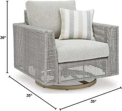 Signature Design by Ashley Seton Creek Casual Outdoor Weather Resistant Swivel Lounge Chair with Removable Cushion, Gray