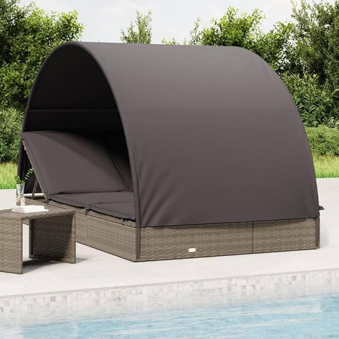 2-Person Adjustable Outdoor Chaise Lounge, 83" Gray PE Rattan Sunbed with Multi-Position Backrest & Cushions, Weather-Resistant Patio Recliner for Poolside, Garden or Balcony