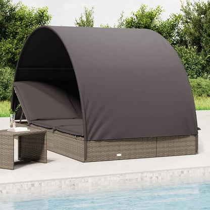 2-Person Adjustable Outdoor Chaise Lounge, 83" Gray PE Rattan Sunbed with Multi-Position Backrest & Cushions, Weather-Resistant Patio Recliner for Poolside, Garden or Balcony