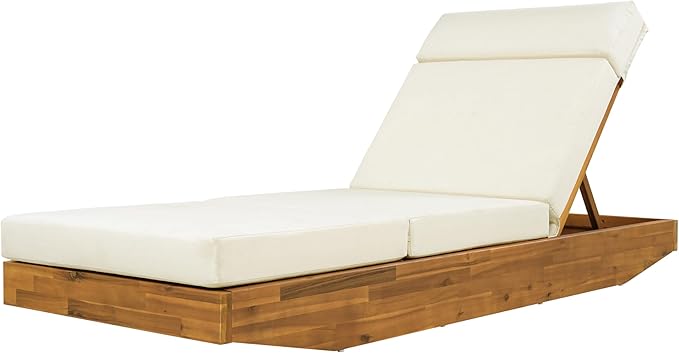 espidoo Acacia Wood Outdoor Chaise Lounge: 300lb Capacity & 3-Position Adjustable - Beige Water-Repellent Cushion & - Photo 9