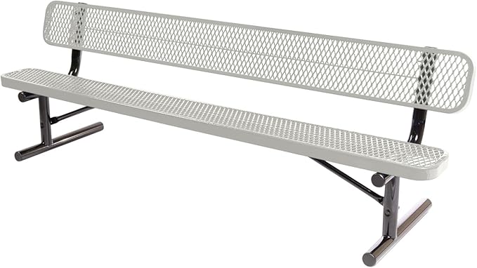 COATEDOUTDOORFURNITURE Coated Outdoor Furniture Heavy-Duty Portable Outdoor Bench Thermoplastic Coated, Expanded Metal, Commercial-Grade Seating, Made in America (Portable with Back, 8 Ft, Grey)