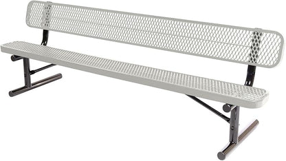 COATEDOUTDOORFURNITURE Heavy-Duty Portable Outdoor Bench Thermoplastic Coated, Expanded Metal, Commercial-Grade Seating, Made in America (Portable with Back, 8 Ft, Textured Grey)