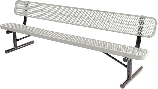 COATEDOUTDOORFURNITURE Heavy-Duty Portable Outdoor Bench Thermoplastic Coated, Expanded Metal, Commercial-Grade Seating, Made in America (Portable with Back, 8 Ft, Textured Grey)