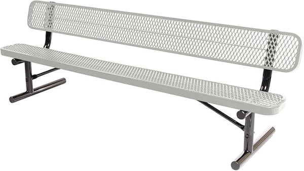 COATEDOUTDOORFURNITURE Heavy-Duty Portable Outdoor Bench Thermoplastic Coated, Expanded Metal, Commercial-Grade Seating, Made in America (Portable with Back, 8 Ft, Textured Grey)