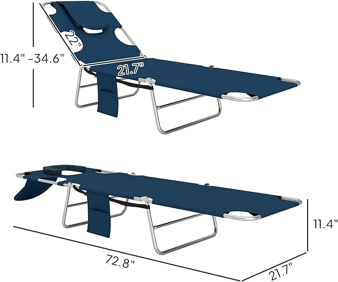 Outsunny Chaise Lounge Chair Outdoor with Face Arm Hole, 5-Position Reclining Face Down Tanning Chair with Carry Strap - Photo 3