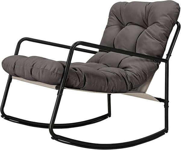 Outdoor Rocking Chair, Metal Patio Rocking Chair, Indoor Rocking Chair with Cushion, Papasan Rocking Lounge Chair - Photo 1