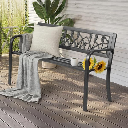 Patio Outdoor Park Loveseat Bench for Garden Porch Deck Made Cast Iron Anti-Rust Aluminum Metal, 2-3 Seater Aluminium Steel (Black Tulip)