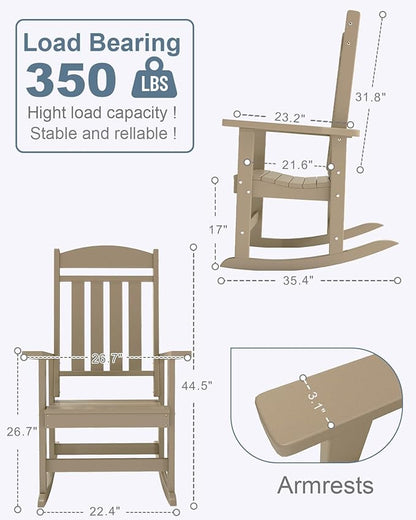 Outdoor Rocking Chairs Set of 2, Oversized High Back Patio Rocking Chairs, All Weather Porch Rocking Chairs for Outside. Brown