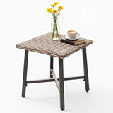 Outdoor Wicker Side Table Small Square Patio Rattan Table Adopt Sturdy Galvanized Steel Frame Powder-Coated Legs - Photo 1