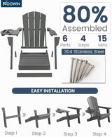 FOOWIN Folding Adirondack Chair Set of 8, HDPE Adirondack Chairs with Cup Holder - Photo 8