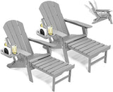 Adjustable Adirondack Chair with Retractable Ottoman Set of 2, HDPE Folding Adirondack Chair with Cup Holder - Photo 1