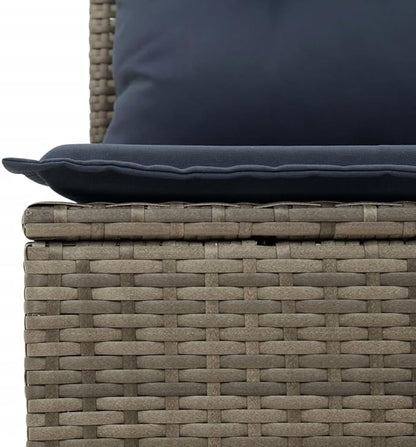 Outdoor Reclining Patio Bench with Adjustable Armrests, 2-Person PE Rattan Garden Seat, Grey Modern Weather-Resistant Terrace Furniture