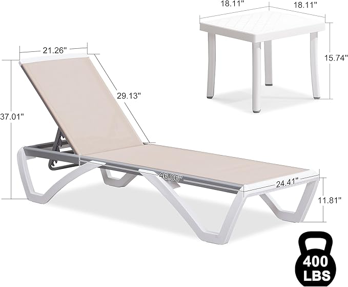 PURPLE LEAF Patio Chaise Lounge Chair Set of 3 Outside Aluminum Plastic Stackable Tanning Chairs for Pool Sunbathing - Photo 2