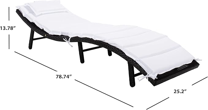 SAFAVIEH Outdoor Collection Colley Black Wicker/White Cushion Adjustable Recliner Chaise Lounge Chair (PAT7722A)
