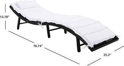 SAFAVIEH Outdoor Collection Colley Black Wicker/White Cushion Adjustable Recliner Chaise Lounge Chair (PAT7722A)