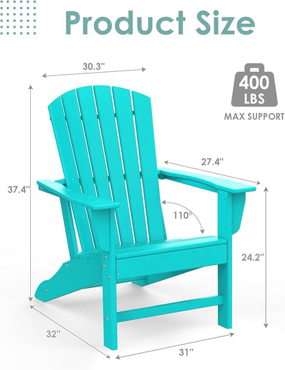 IVY&LANE Adirondack Chairs Set of 2 | HDPE Plastic | Outdoor Fire Pit Chairs | Oversized | All-Weather | Aqua | for Outside Deck Backyard Patio Poolside Porch Lawn
