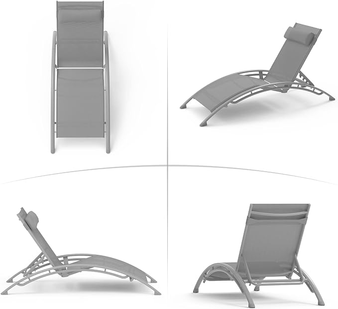 Domi Outdoor Chaise Lounge Set of 3 Patio Recliner Chairs with Adjustable Backrest and Removable Pillow for - Photo 7