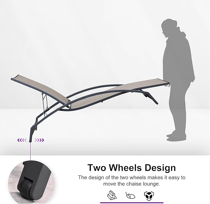 PURPLE LEAF Patio Chaise Lounge Chair Set of 2 Outdoor Lounge Chair with Arm All Weather Adjustable Lounger for Beach Pool Lawn Garden Sunbathing Recliner Chair Brown
