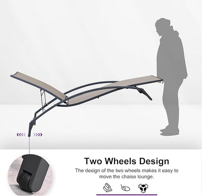 PURPLE LEAF Patio Chaise Lounge Chair Set of 2 Outdoor Lounge Chair with Arm All Weather Adjustable Lounger for Beach Pool Lawn Garden Sunbathing Recliner Chair Brown