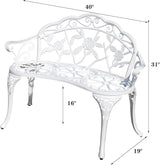 Cast Aluminium Outdoor Bench, Rose Garden Bench for Patio,Park,Lawn,Yard (White) - Photo 3