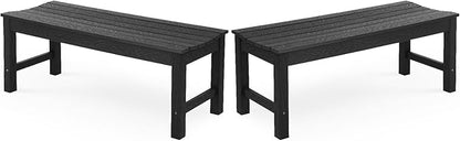 Stoog Outdoor Benches Set of 2, 2-Person Backless Patio Bench, All-Weather HIPS Garden Bench, Never Rot or Fade, for Backyard, Porch, Deck, and Entryway, Black