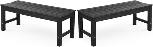 Stoog Outdoor Benches Set of 2, 2-Person Backless Patio Bench, All-Weather HIPS Garden Bench, Never Rot or Fade, for Backyard, Porch, Deck, and Entryway, Black