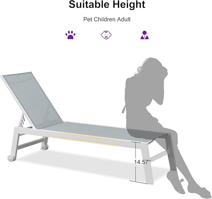 PURPLE LEAF Patio Lounge Chair 2 Pieces White Aluminum Outdoor Chaise Lounge for Pool Backyard Beach with Wheels and Table, Mixed Color