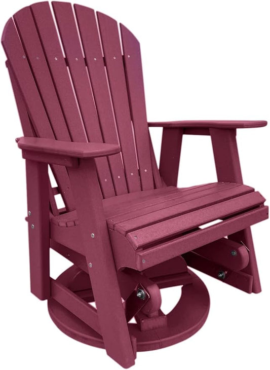 Phat Tommy Glider for Outside Patio - Outdoor Swivel Glider Chair - Poly Outdoor Furniture, Adirondack Porch Glider Chair, Dark Red