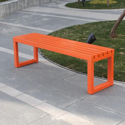 Outdoor Metal Backless Patio Bench - Weatherproof 2-Person Garden Seating, Sturdy Steel Frame for Yard, Porch, Entryway - 59in, Stylish Orange Design