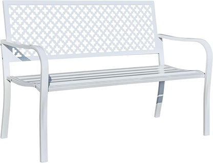 Hi-Line Gift Ltd. Winter Wonderland- White All-Steel Garden Bench for Relaxation