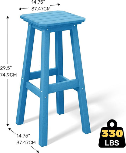 Costaelm 29" Height Outdoor Bar Stools, All-Weather Bar Stools, Adirondack Poly Patio Square Bar Stool for Patio, Deck, Kitchen Counter and Garden, Pacific Blue