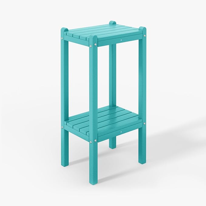 WestinTrends Malibu 36" Outdoor Adirondack HDPE 2-Tier Patio Side Table, Turquoise