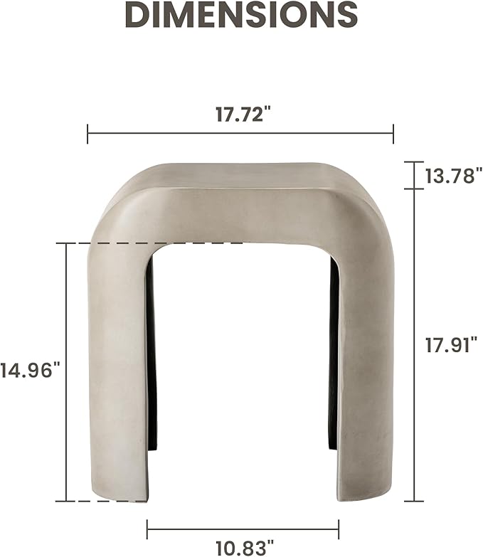 COSIEST Grey Outdoor Side Table, 17.7" Modern Concrete End Table with Arched Open for Patio, Small Outside Accent Table & Plant Stand for Garden, Porch, Deck, Balcony