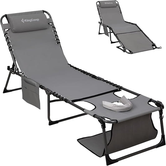 KingCamp Lounge Chair with face Hole, 400LBS Tanning Chairs for Outside, Adjustable 5-Position Beach Lounge Chairs Folding Sun Tanning Chair for Outside Beach Patio Sun Bathing Pool Backyard