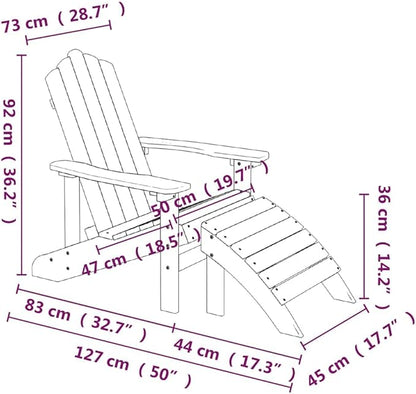 White HDPE Adirondack Chair with Footstool for Outdoor Relaxation, Durable High-Density Polyethylene Construction, UV-Resistant Matte Finish, Easy Assembly for Patio Garden