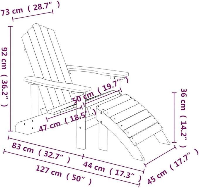 White HDPE Adirondack Chair with Footstool, High-Density Polyethylene Outdoor Furniture for Patio, Garden - Photo 2