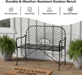 XBrand 44" L Iron Sun-Patterned Seat for Two, Patio & Porch Furniture for Park, Yard, Lawn, Balcony, Backyard – Black - Photo 7