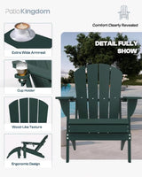Green 6-Piece Folding Adirondack Chair Set with Cup Holders, Ottomans, Side Table & Beige 9FT Patio Umbrella with Base - Photo 5
