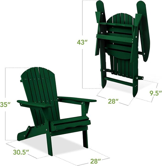 Best Choice Products Folding Adirondack Chair Outdoor Wooden Accent Furniture Fire Pit Lounge Chairs for Yard, Garden, Patio w/ 350lb Weight Capacity - Deep Green