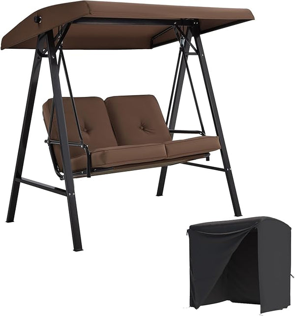 AECOJOY 2-Seat Outdoor Patio Swing Chair with Cover, Porch Swings Chairs for Adult - Photo 1