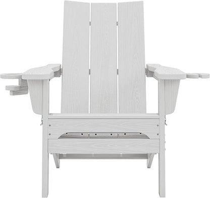 SERWALL Modern Folding Adirondack Chair Set of 8, All Weather Resistant Outdoor Adirondack Chair with Cup Holders, HDPE Adirondack Chair for Patio Lawn Garden, White